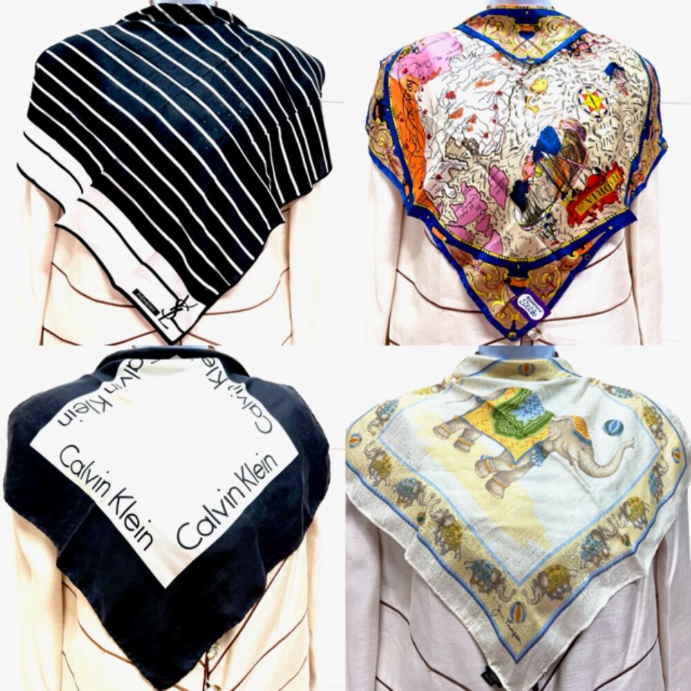 BUNDLE 4: YSL-JIM THOMPSON-CALVIN K-KAWAURA Scarf/Handker Cotton/Silk 23" 19"(89